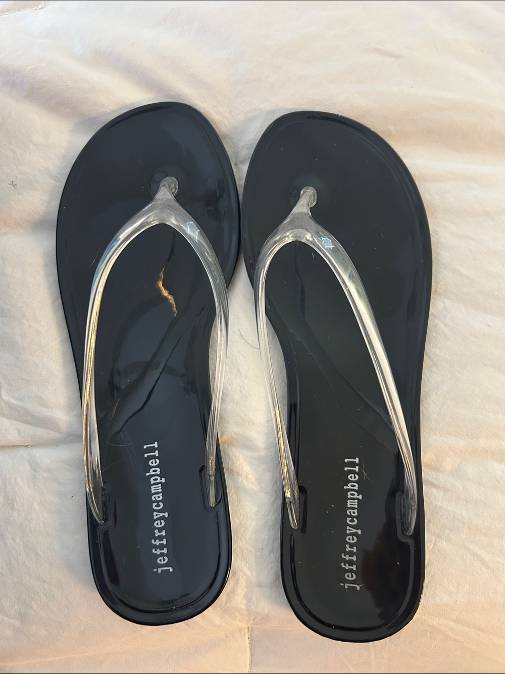 Jeffrey Campbell Black Flip Sandals with Clear Straps